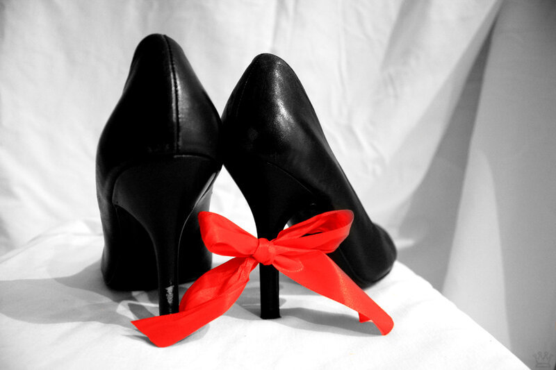 Black High Heels with Red Bow