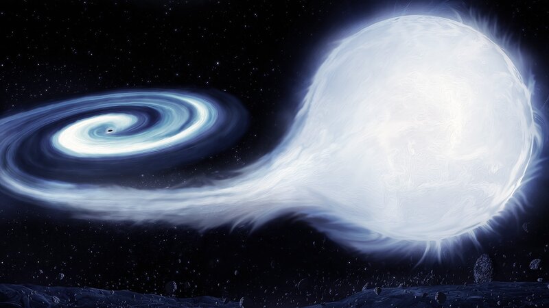 Black Hole Accretion Disk — Blue, Dramatic, Night, Digital Art, Star, Spiral, Space Debris