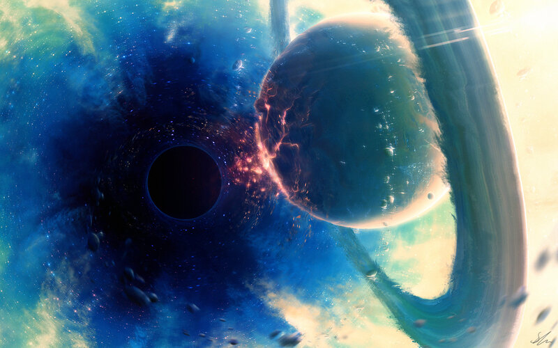 Black Hole and Planet — Blue