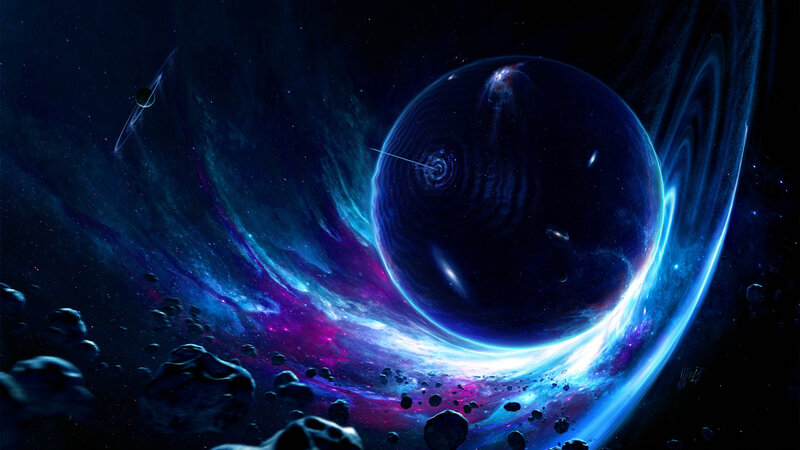 Black Hole in Space — Blue, Dramatic, Digital Art, Planets