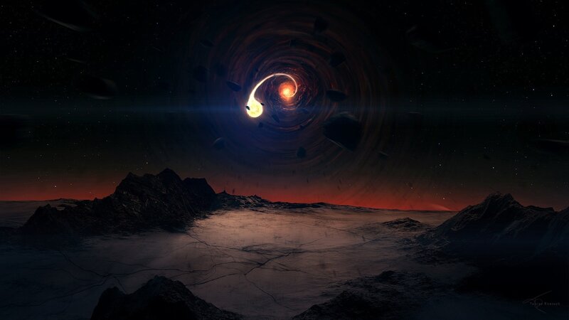 Black Hole in Space — Dramatic, Night, Digital Art, Stars, Asteroids