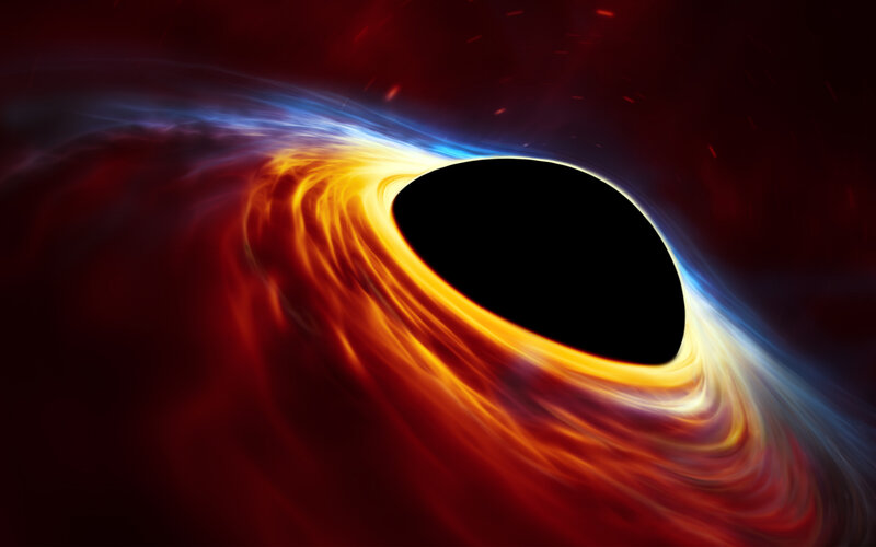 Black Hole with Accretion Disk — Red, Dramatic, Digital Art, Accretion Disk