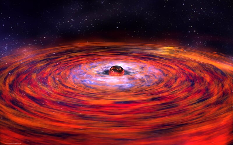 Black Hole with Accretion Disk — Red, Dramatic, Night