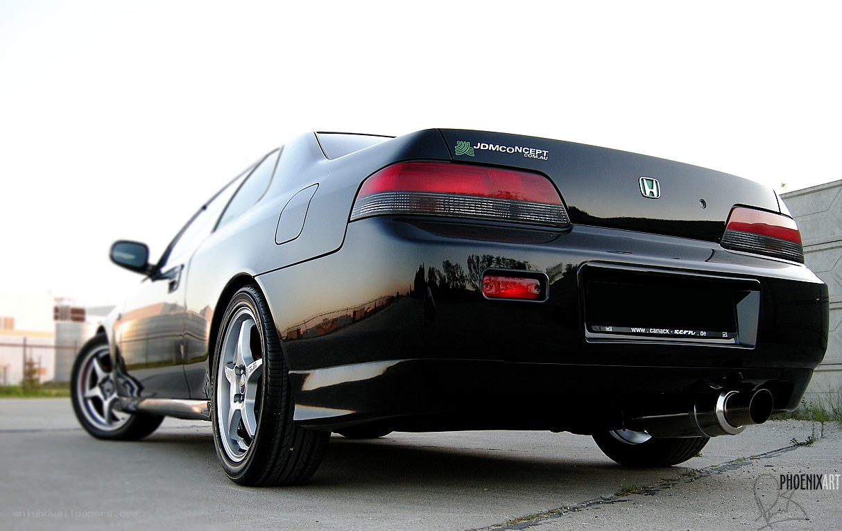 black honda coupe rear view