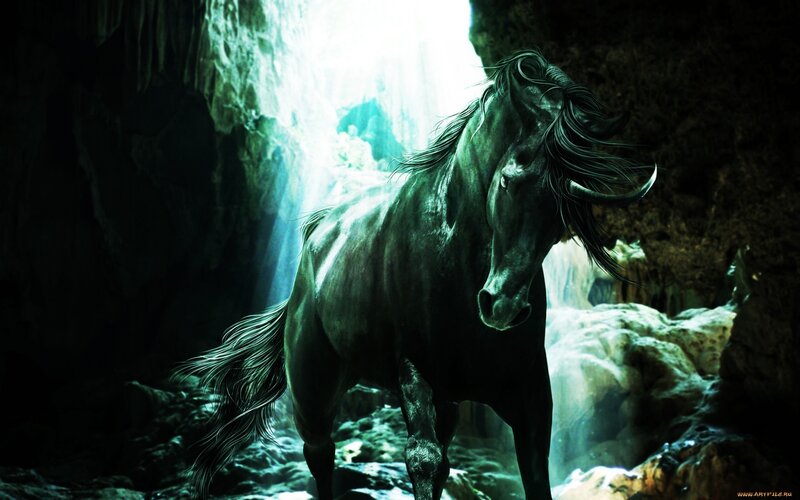 Black Horse in Cave — Dramatic