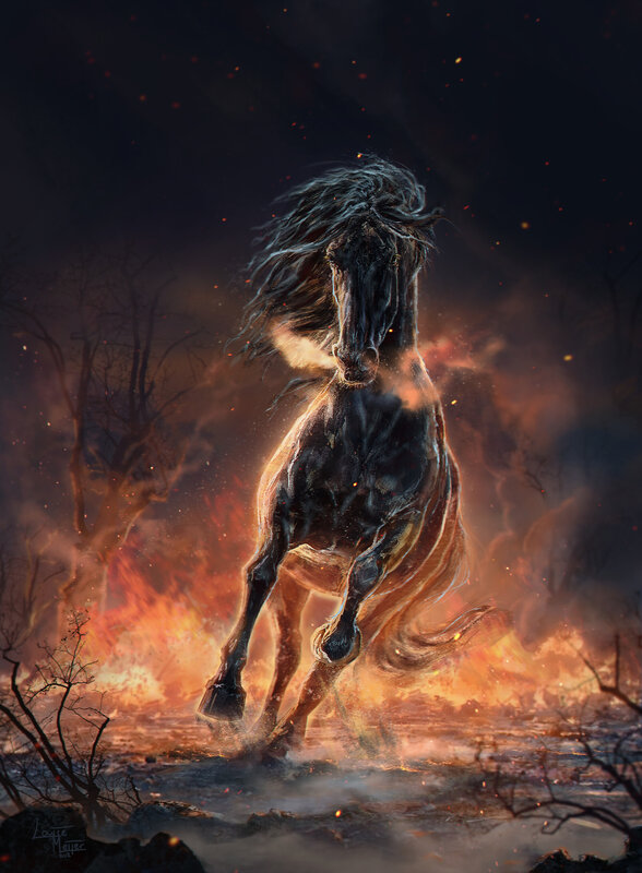 Black Horse in Flames — Dramatic