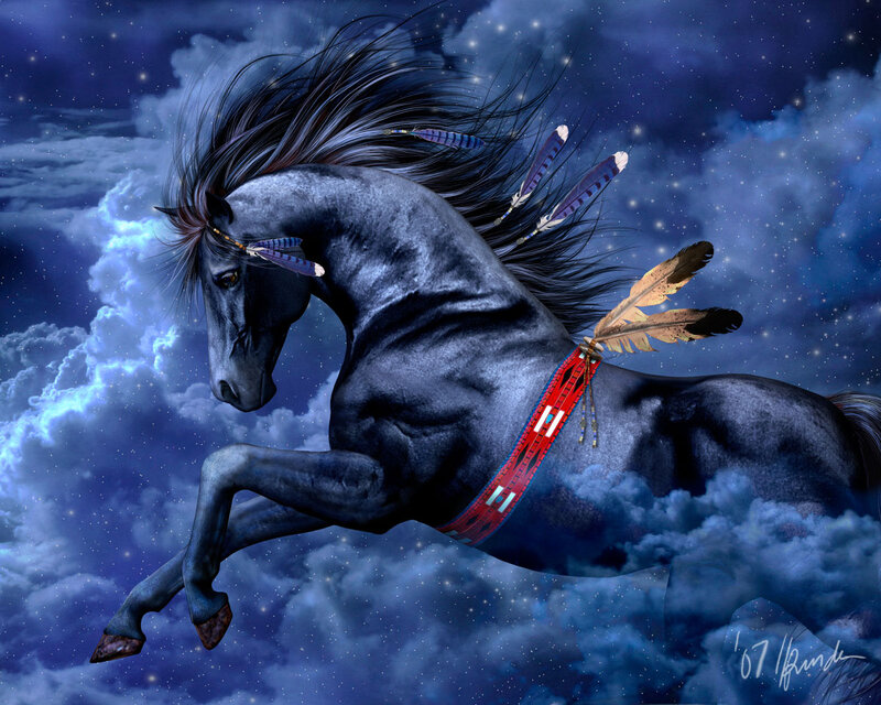 Black Horse in Flight — Blue