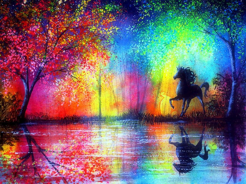 Black Horse in Forest — Red