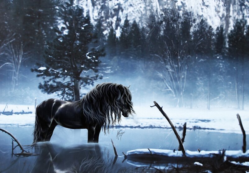 Black Horse in Water — Blue