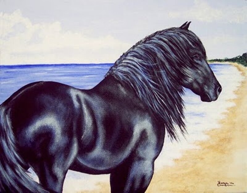 Black Horse on Beach — Serene