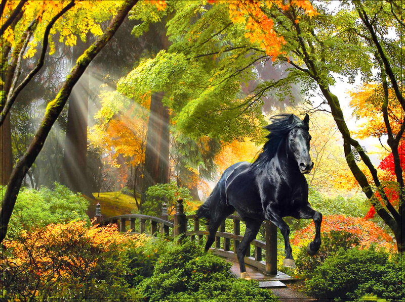 Black Horse on Bridge — Green