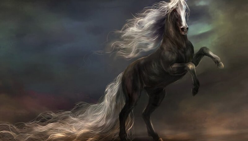 Black Horse Rearing — Dramatic, Digital Art, Mane