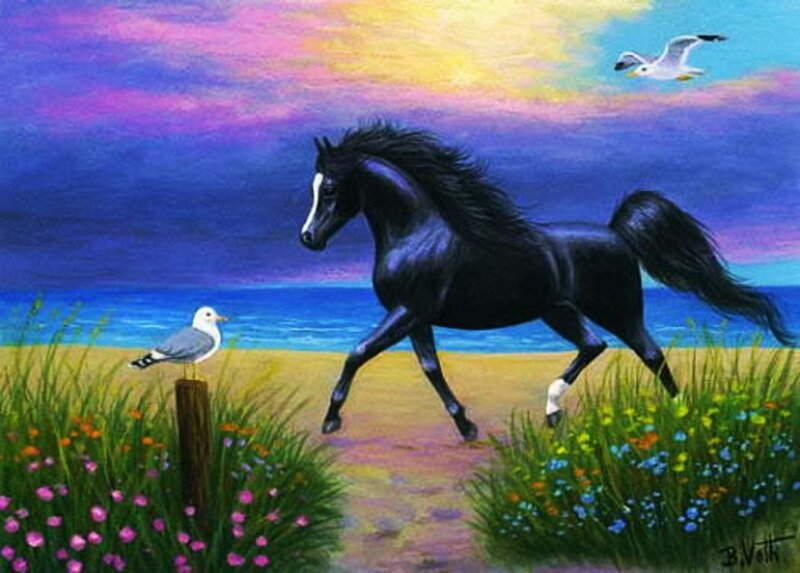 Black Horse Running — Blue, Serene, Sunset