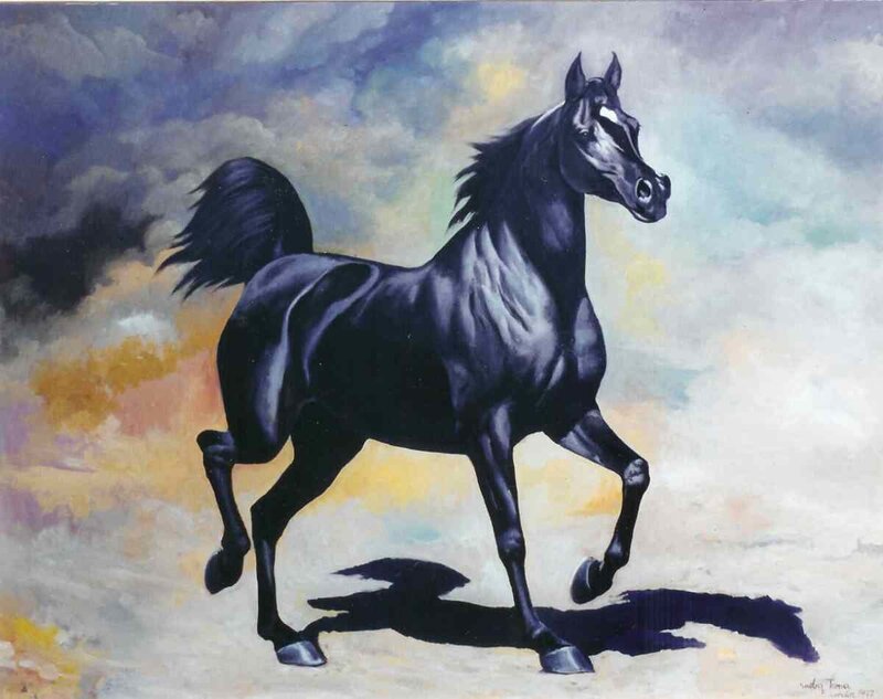 Black Horse Running — Dramatic, Sunset, Painting, Sky