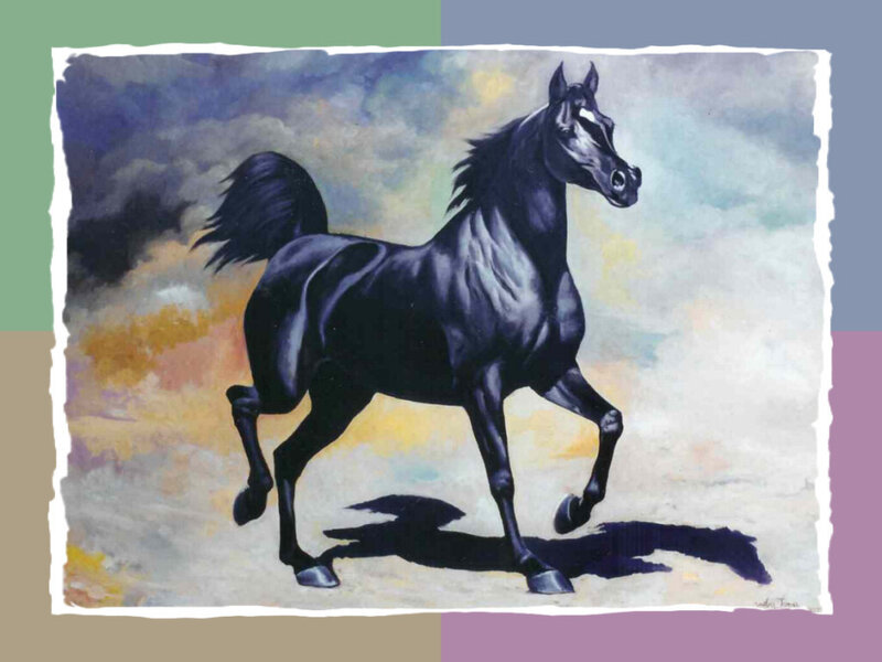Black Horse Running — Dramatic, Sunset, Painting