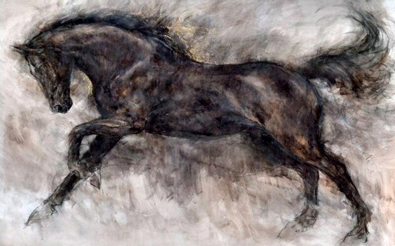 Black Horse Running — Dynamic, Painting, Artwork