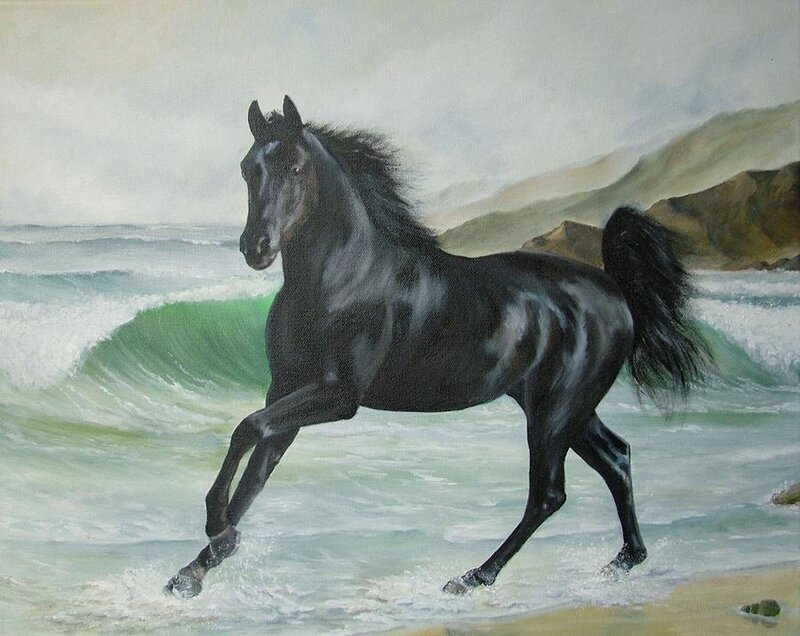 Black Horse Running — Dynamic, Painting