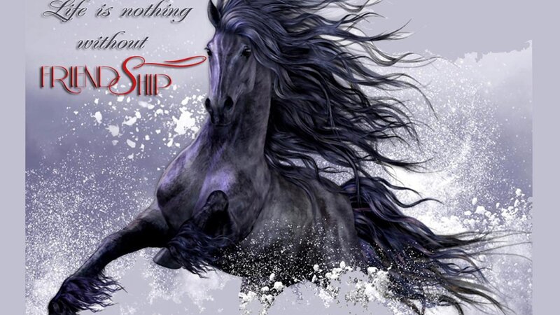Black Horse Running — Gray, Dramatic, Digital Art, Text