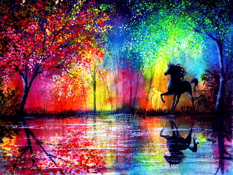 Black Horse Silhouette — Red