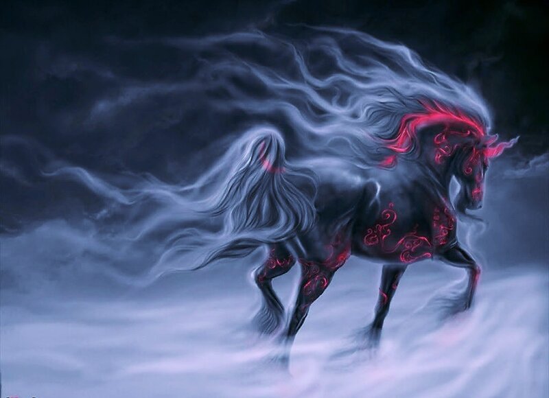 Black Horse with Glowing Red Markings