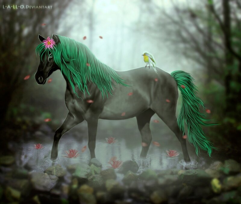 Black Horse with Green Mane