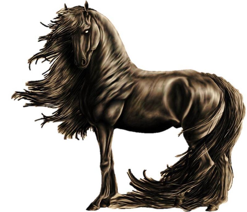 Black Horse with Long Mane — Dramatic, Digital Art