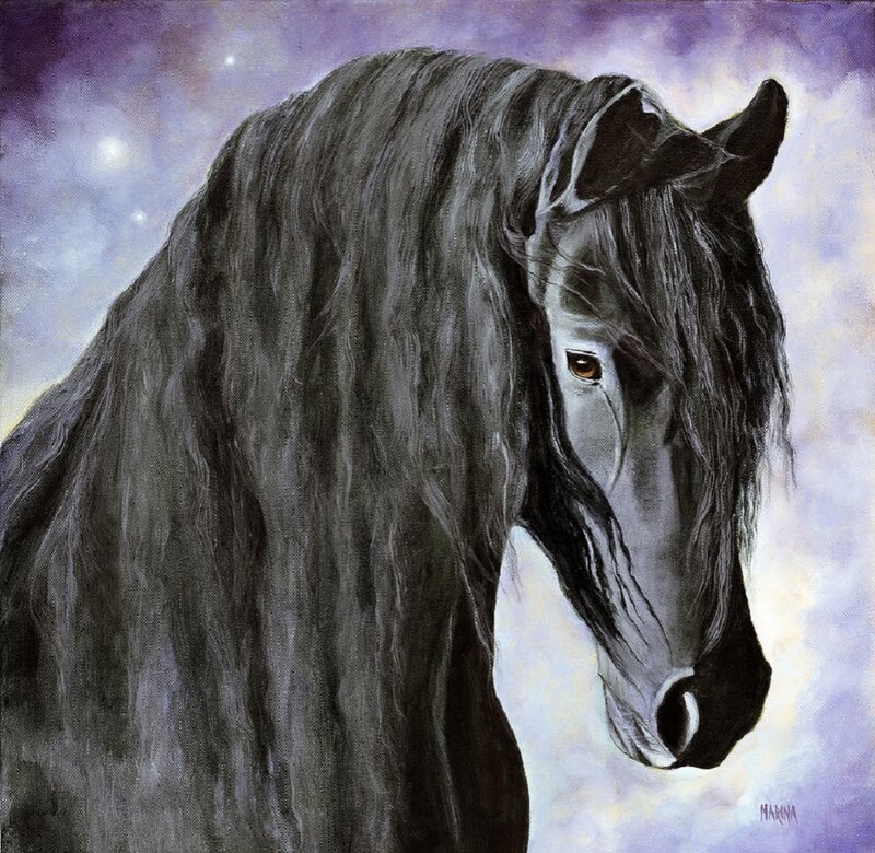Black Horse with Long Mane — Purple
