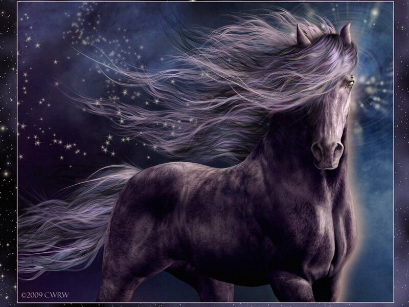 Black Horse with Purple Mane