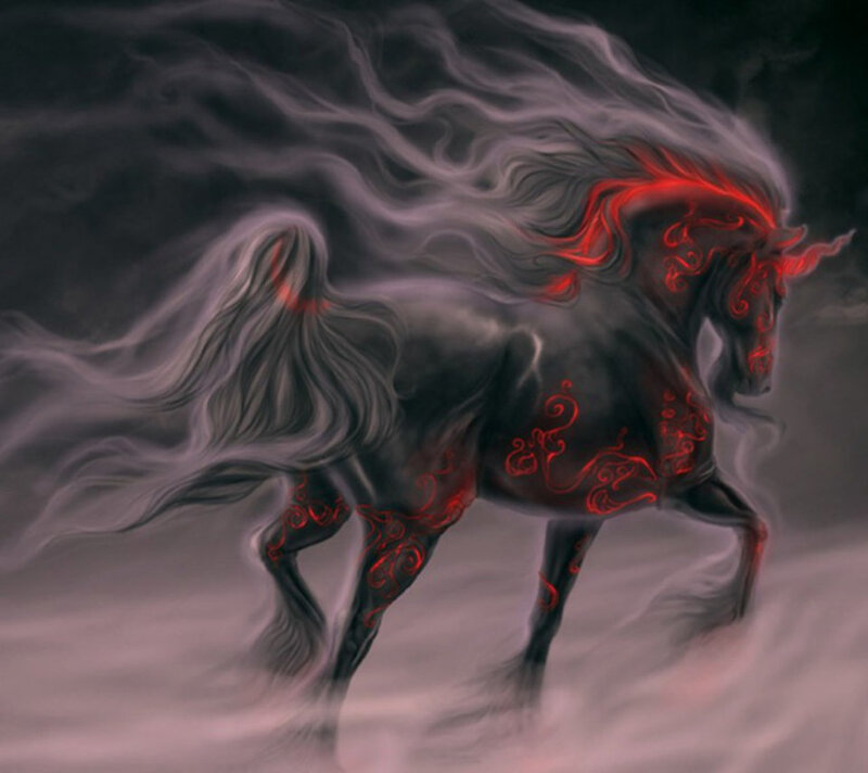 Black Horse with Red Markings
