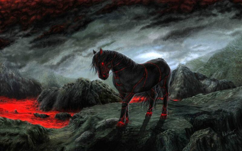 Black Horse with Red Veins