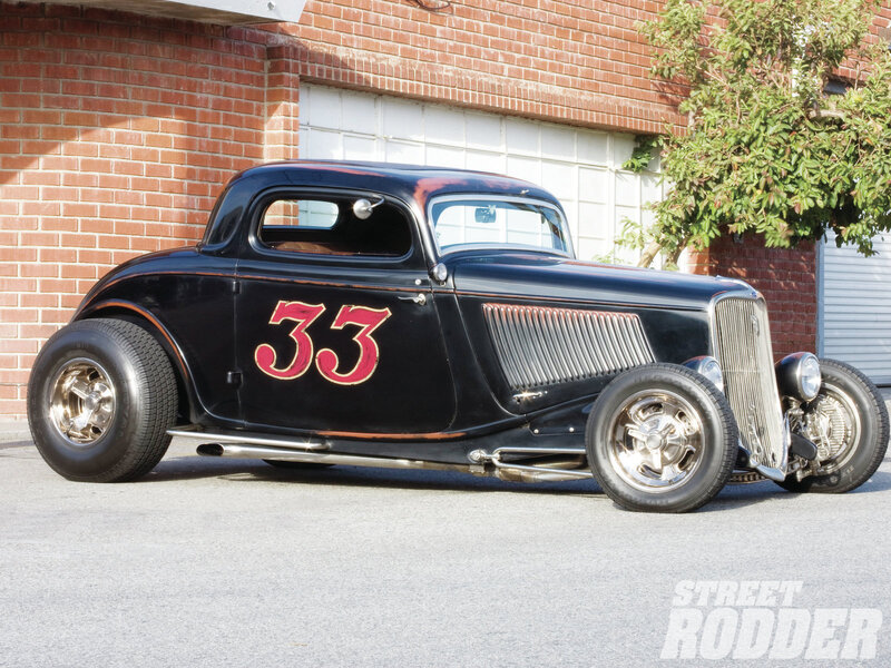 Black Hot Rod Car — Calm, Afternoon, Photograph, Brick Wall