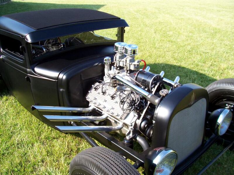 Black Hot Rod Car — Calm, Afternoon, Photograph, Engine
