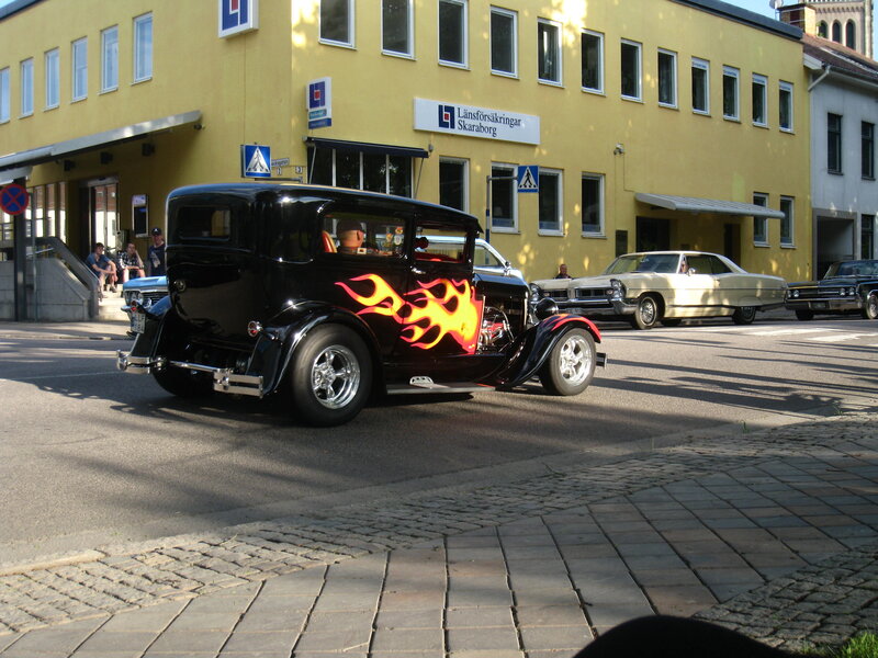 Black Hot Rod Car — Calm, Afternoon, Photograph, Flame Design