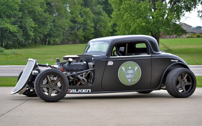 Black Hot Rod Car — Calm, Afternoon, Photograph, Trees, Grass