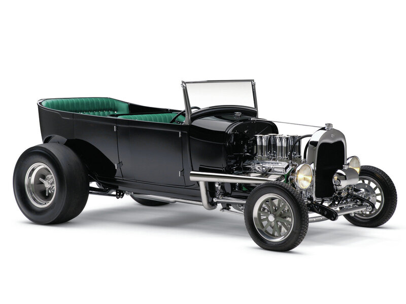 Black Hot Rod Car — Classic, Photograph, Green Seats