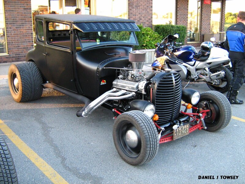 Black hot rod car display