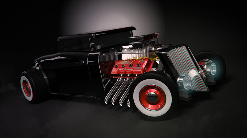 Black Hot Rod Car — Dramatic, 3d Render