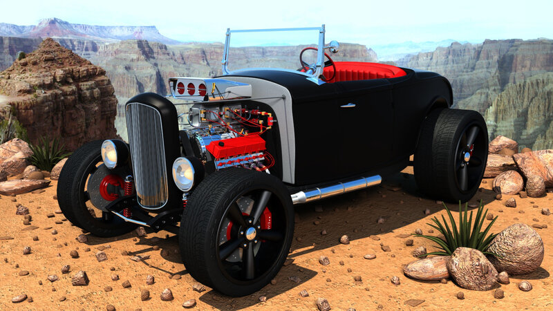Black Hot Rod Car — Dramatic, Afternoon, 3d Render