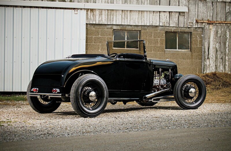 Black Hot Rod Car — Dramatic, Afternoon, Photograph, Barn