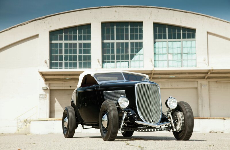 Black Hot Rod Car — Dramatic, Afternoon, Photograph, Building, Windows