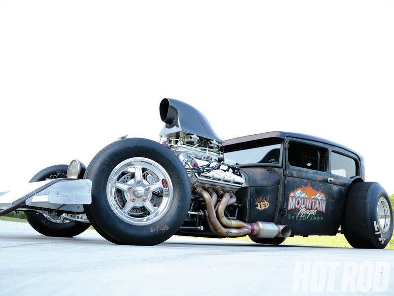 Black Hot Rod Car — Dramatic, Afternoon, Photograph, Engine
