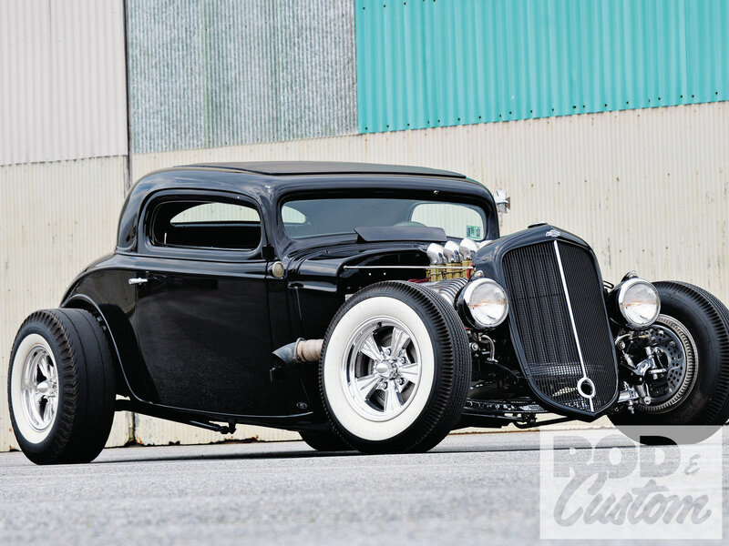 Black Hot Rod Car — Dramatic, Afternoon, Photograph, White Wall Tires