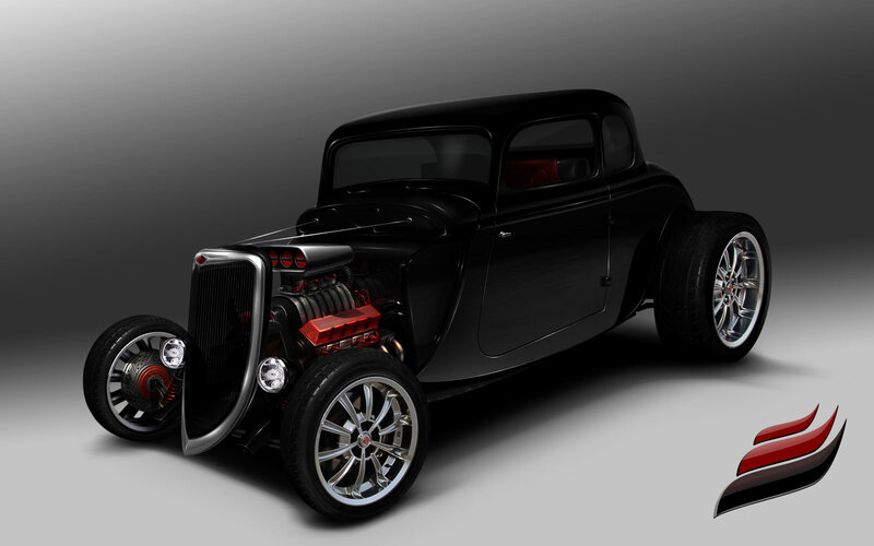 Black Hot Rod Car — Dramatic, Digital Art, Engine