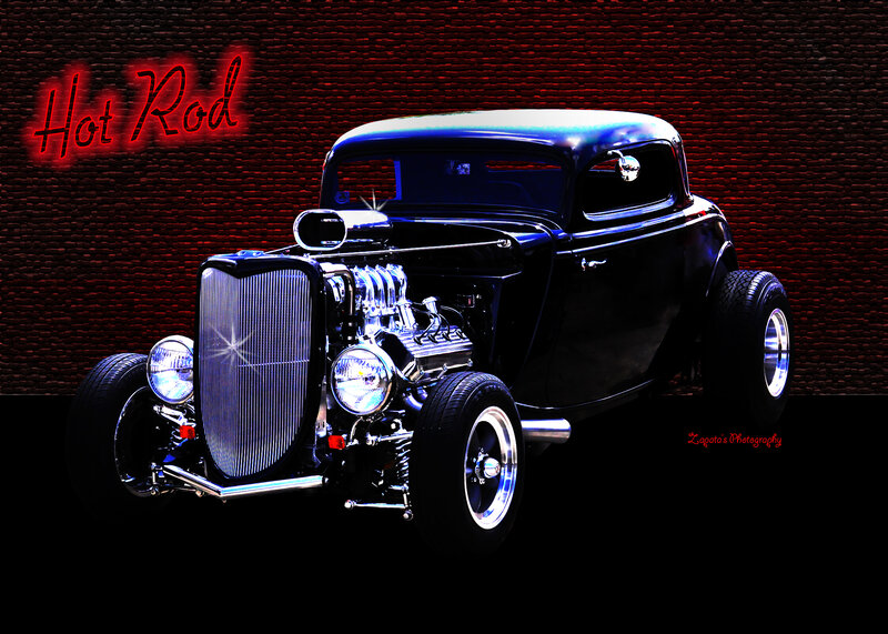 Black Hot Rod Car — Dramatic, Digital Art, Neon Sign