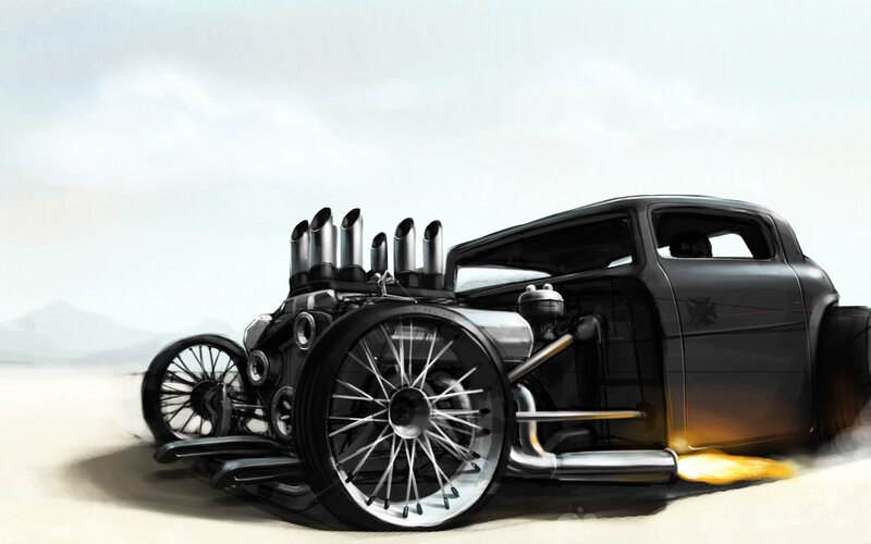 Black Hot Rod Car — Dramatic, Digital Art