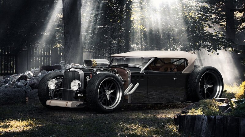 Black Hot Rod Car — Dramatic, Morning