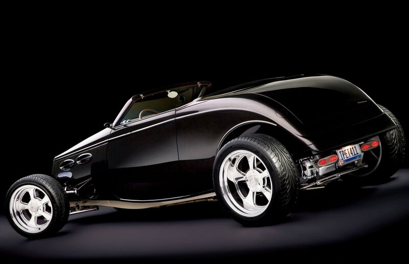 Black Hot Rod Car — Dramatic, Photograph, Convertible, Chrome Wheels
