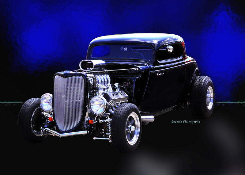 Black Hot Rod Car — Dramatic, Photograph, Engine, Grille