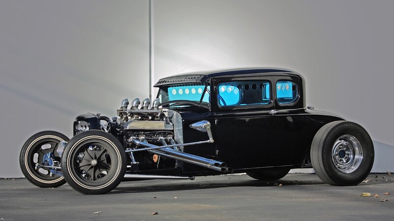 Black Hot Rod Car — Dramatic, Photograph, Engine, Wheels