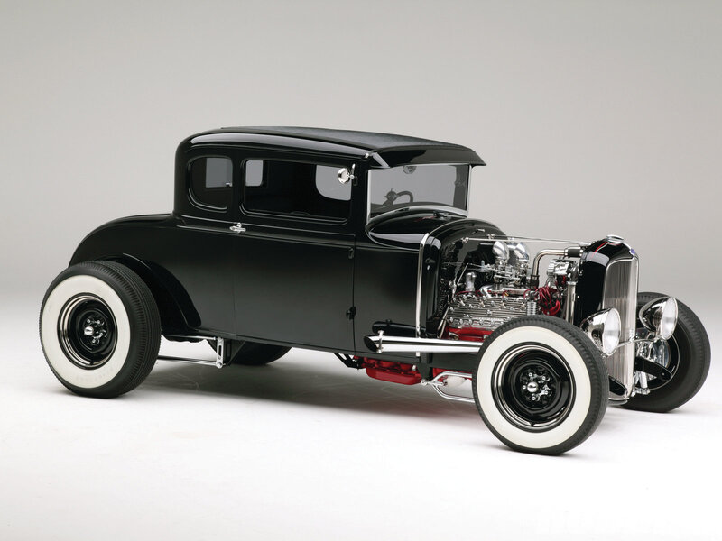 Black Hot Rod Car — Dramatic, Photograph, Engine, White-walled Tires